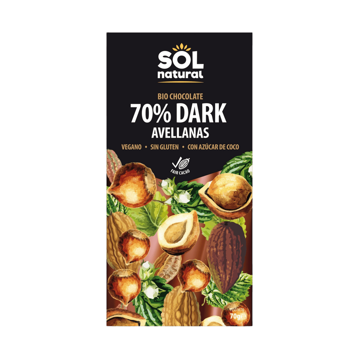 Chocolate Negro 70% con Avellana Bio SolNatural