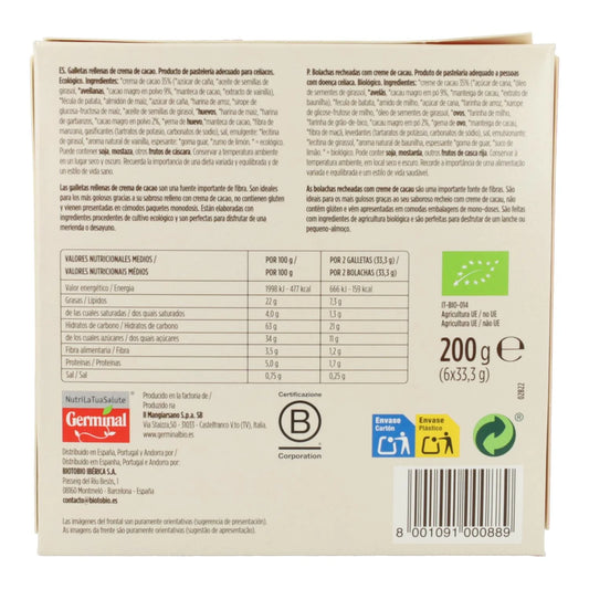 GALLETAS RELLENA CACAO S/G BIO GERMINAL