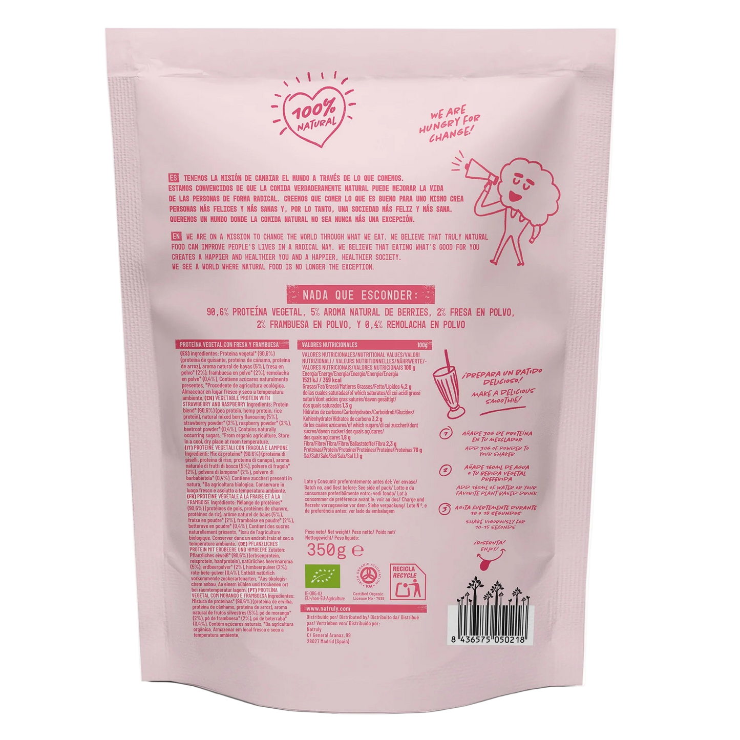 Proteína Vegana Fresa Frambuesa Bio Natruly