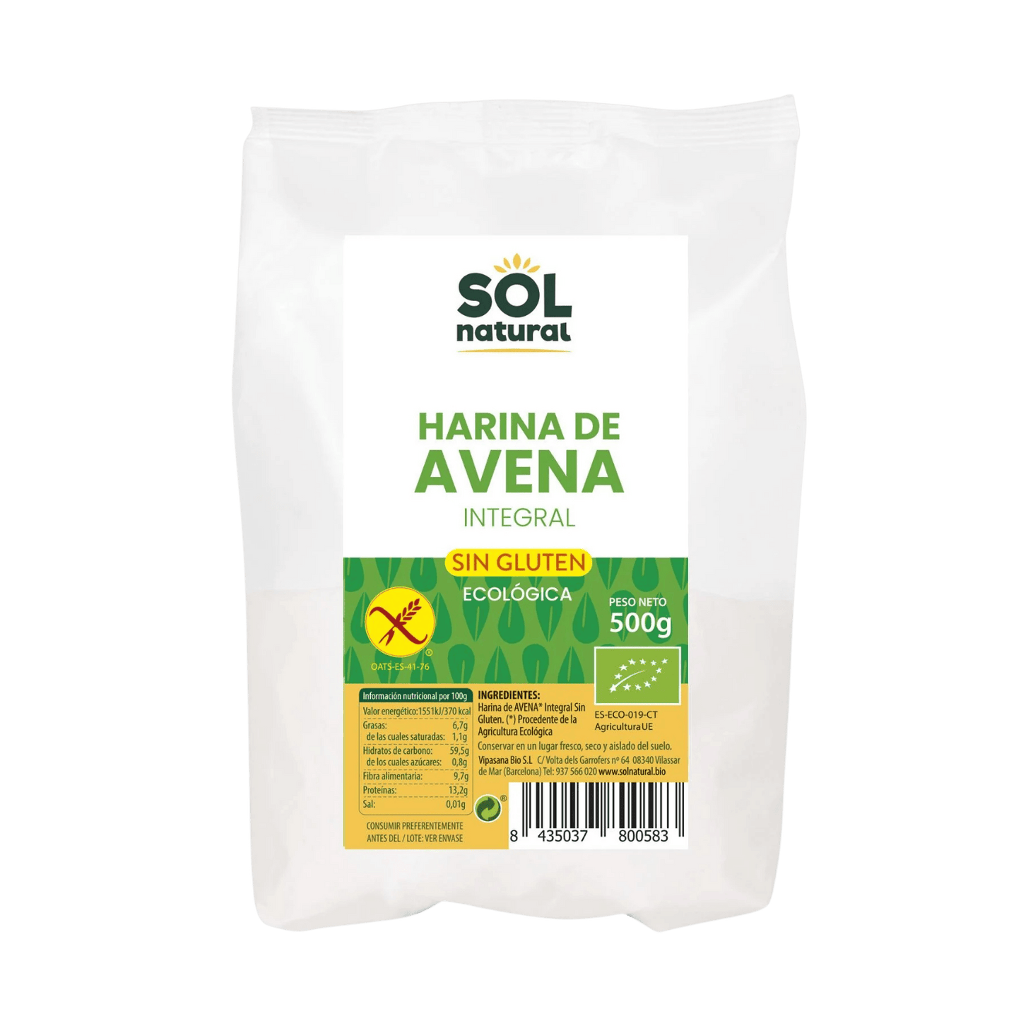 Harina de Avena Integral Sin Gluten 500gr